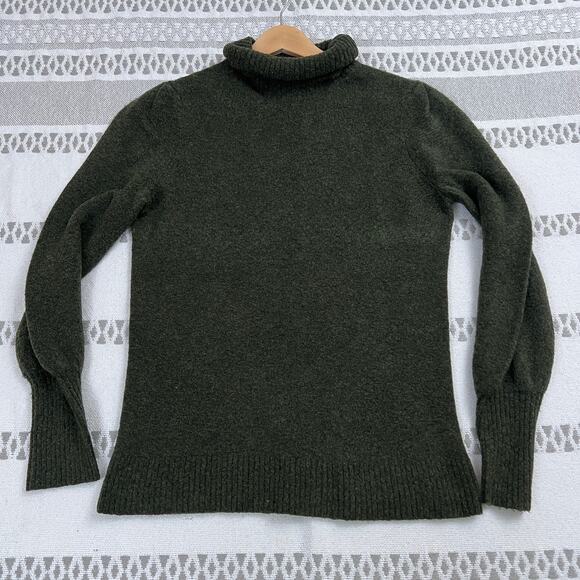 J.Crew S Turtleneck Sweater Pullover Dark Green Wool Blend Puff Sleeve Women's - Picture 2 of 10